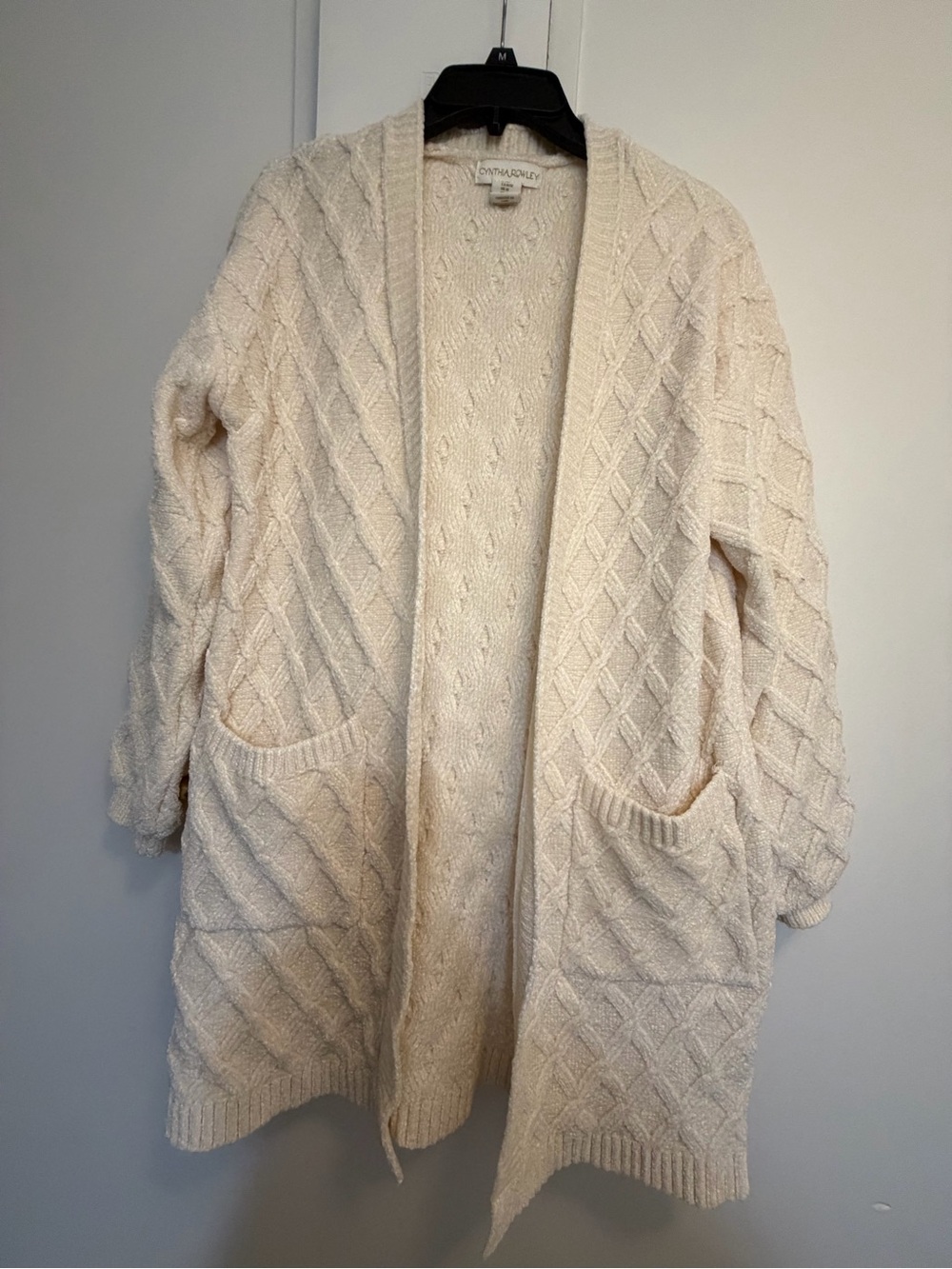 Cynthia Rowley Cream Cable-Knit Open Cardigan